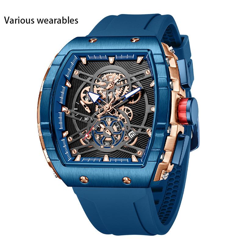 Quartz Watch Trendy Barrel-shaped Men's Watch Three-eye Six-pin Multi-function Quartz Watch Calendar Fashion Watch