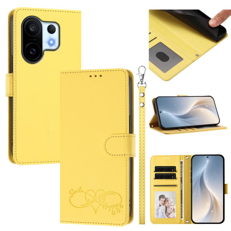 Happy Heart Pattern Magnetic Closure Vegan Leather Phone Case With Wrist Strap For vivo X200 FE