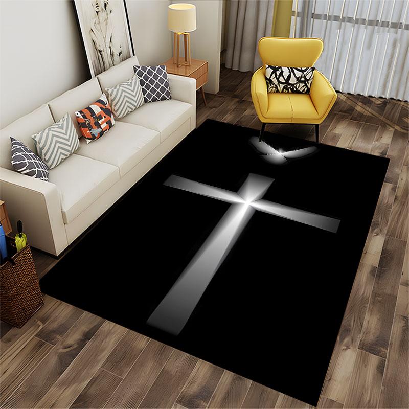 Gothic Cross with Dove Design suitable as a non-slip mat for the living room or bedroom sofa