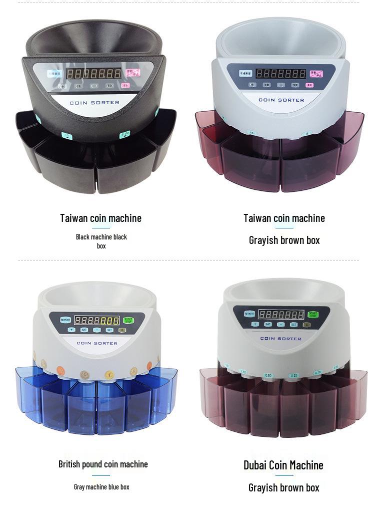 XD-9002 Currency Coin Sorting Machine for Thai Baht, Japanese Yen, and International Coins, Including Europe, America, UK, and Southeast Asia.