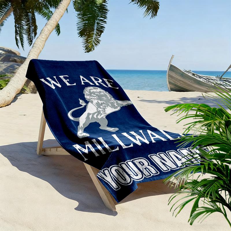 Custom Name Millwall FC Print Beach Towel, Large Soft Quick Dry Towel for Beach Camping Swimming