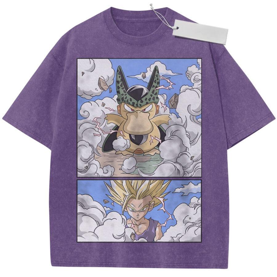Unisex Washed Beige Vintage Tshirt Dragon Ball Cell Gohan Super Saiyan Highquality Fabric for Home Leisure Travel Shopping