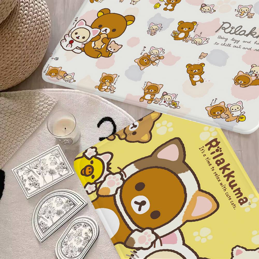 Аниме R-Rilakkuma Милый Мультяшный Фильм Коврик для Ванной Комнаты Детская Комната Спальня Декор Балкон Противоскользящий Коврик для Входной Двери Гостиная Коврик с Надписью Welcome