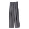 Women's Black Wide-Leg Pants In Draping Ice Silk: High Waist, Double Button, Slimming Design, Straight Leg, Perfect for Summer.
