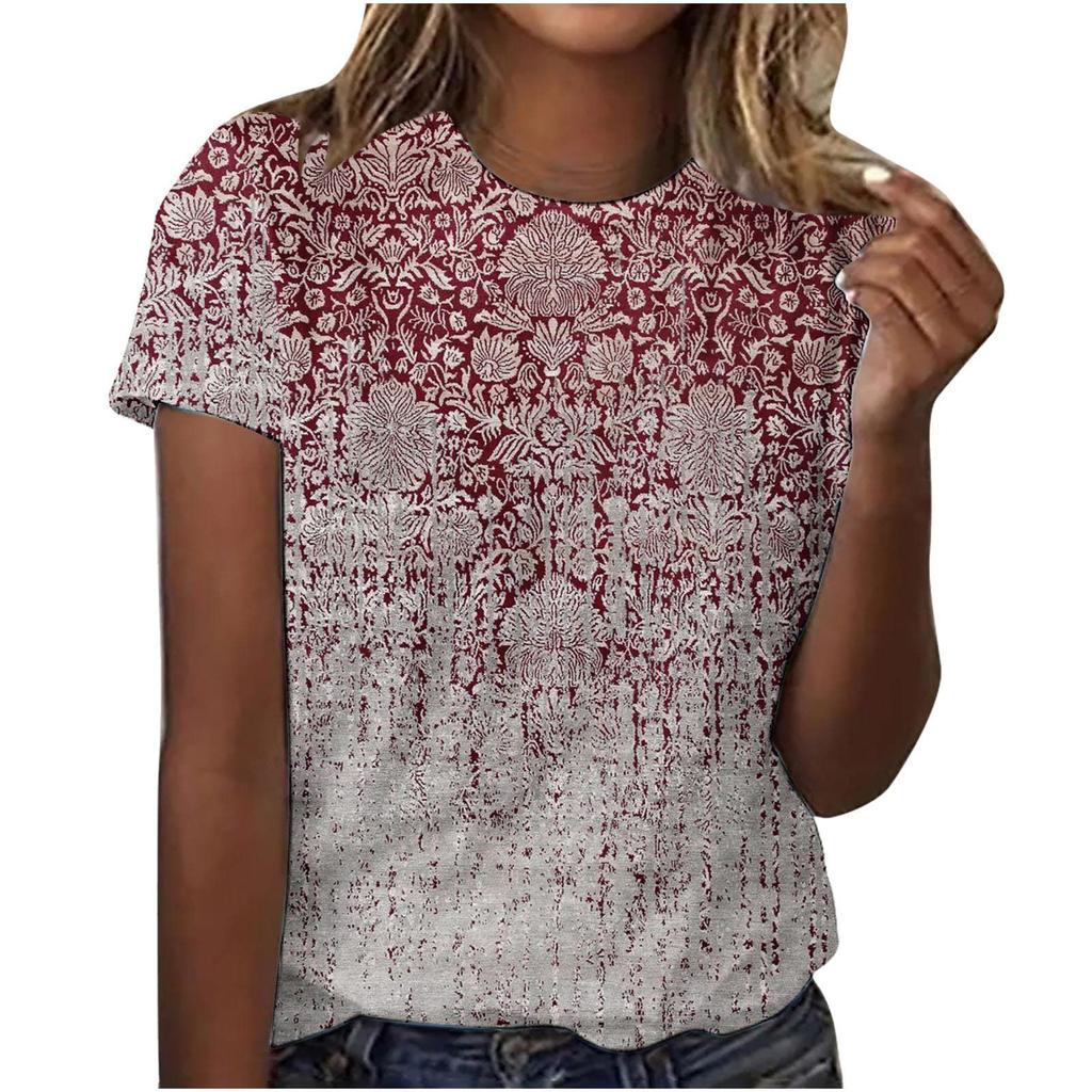 Женский модный повседневный свободный пуловер с коротким рукавом и принтом с круглым вырезом