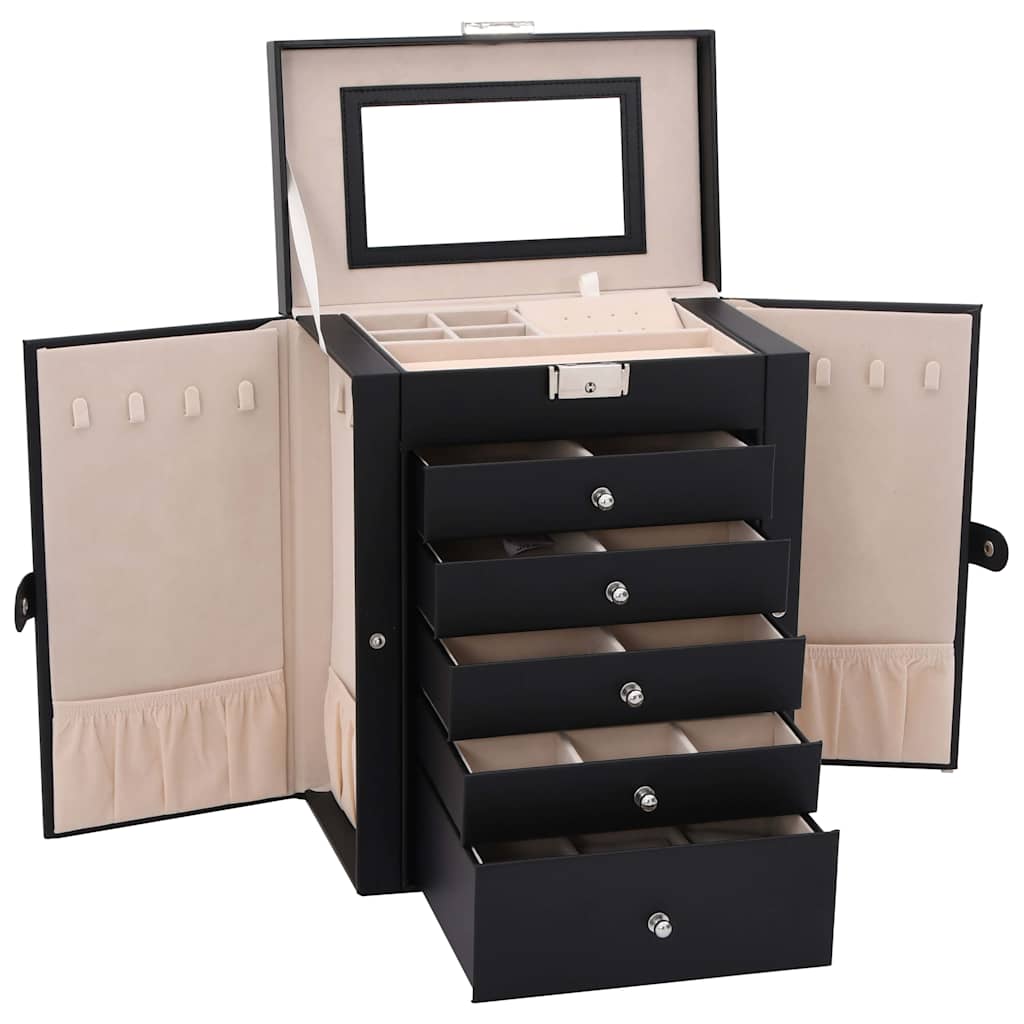 6 Tier Jewelry Box with Mirror and Lock Black