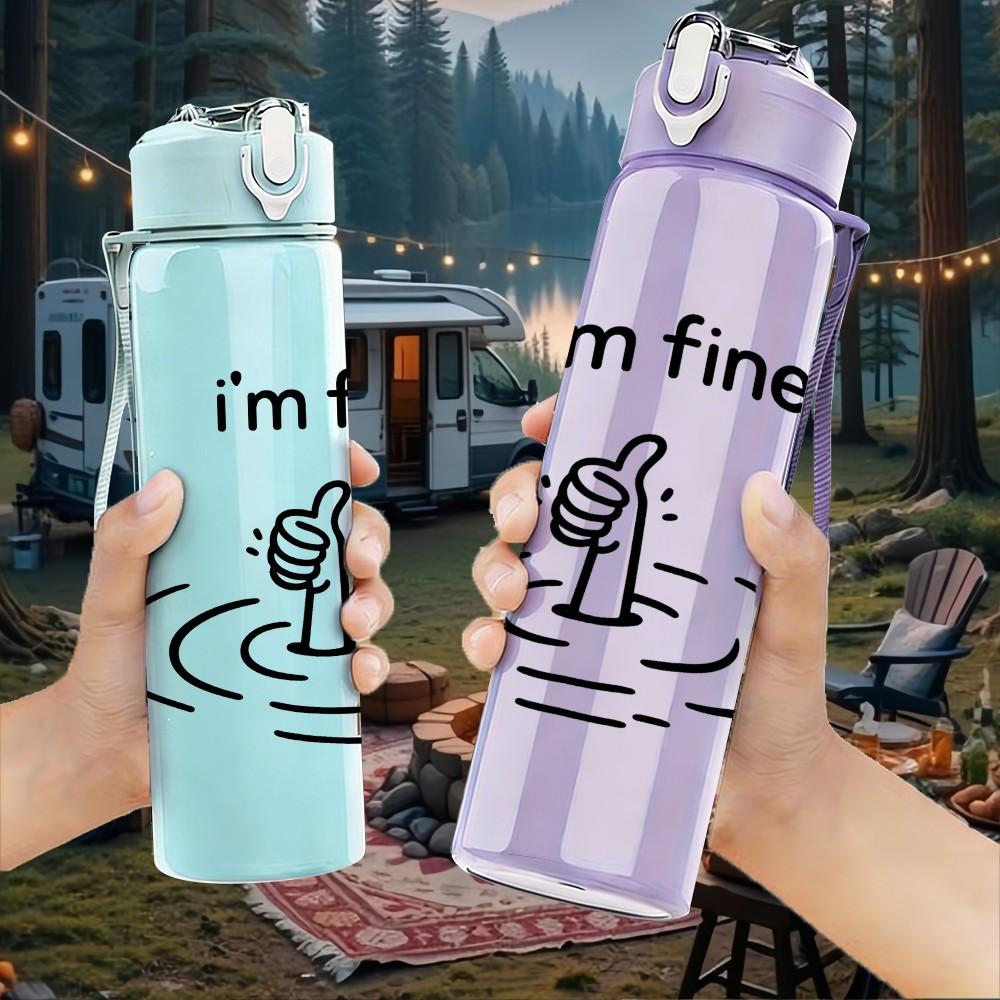1PC I'm Fine Cat Water Splash Print 750ml Color Plastic Sports Water Bottle Leakproof Flip Straw Lid Suitable for Sports Office Home Use