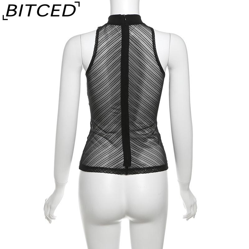 BITCED Summer Women's Fashion Sexy O-Neck Sleeveless Mesh Tank Top