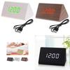 Sleek Wooden Voice Control Led Display Alarm Digital Triangular Desk Clock Thermometer