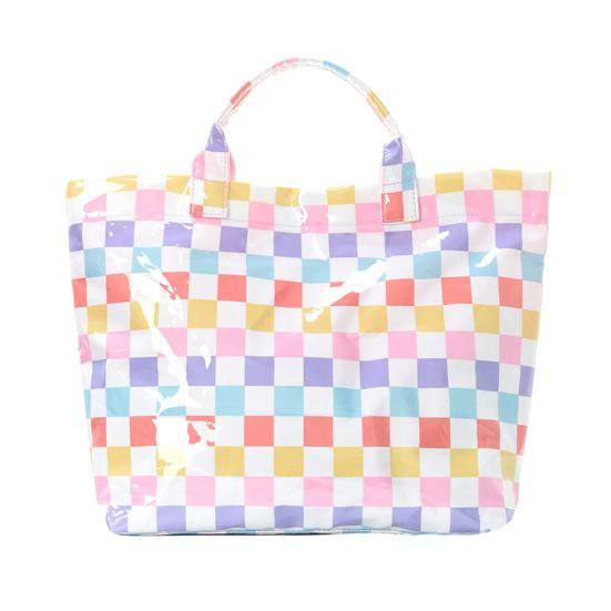Glossy Striped Tote Bag PVC Handbag Stylish Waterproof Large Capacity Checkered Leopard Print