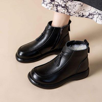 Мягкий кожаный бархат теплые зимние ботинки материнская обувь хлопковая обувь нескользящая плоская подошва для пожилых короткие ботинки зимняя женская обувь