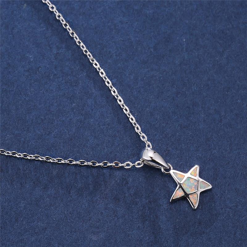 Cute Five -Pointed Star Pendant White Blue Opal Necklaces For Women 925 Silver Birthstone Boho Jewelry Fashion Pentagram Necklace