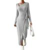 2024 Autumn/Winter Gray Knitted Irregular Long Dress for Women - European & American Fashion