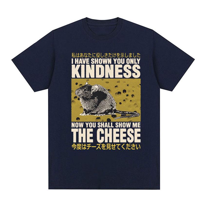 Japanese Rat Show Me The Cheese Funny Graphic T Shirt Unisex Women Retro Gothic Clothing T-shirts Harajuku Oversized Cotton T-shirt
