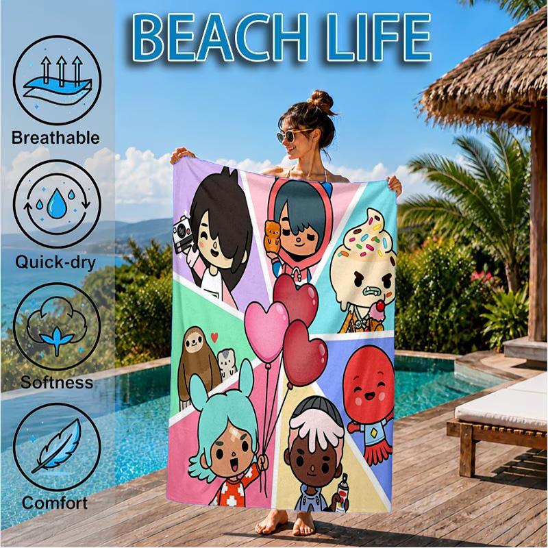 Vibrant World Of Toca Life Beach Towel, Quick-drying, Easy to Care for, Suitable for Both Fitness and Beach Vacations,Sports Essential