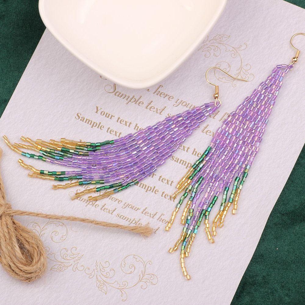 Native Style Beaded Tassel Earrings Bohemian Tiny Beads Jewelry Tassel Drop Earrings Beach