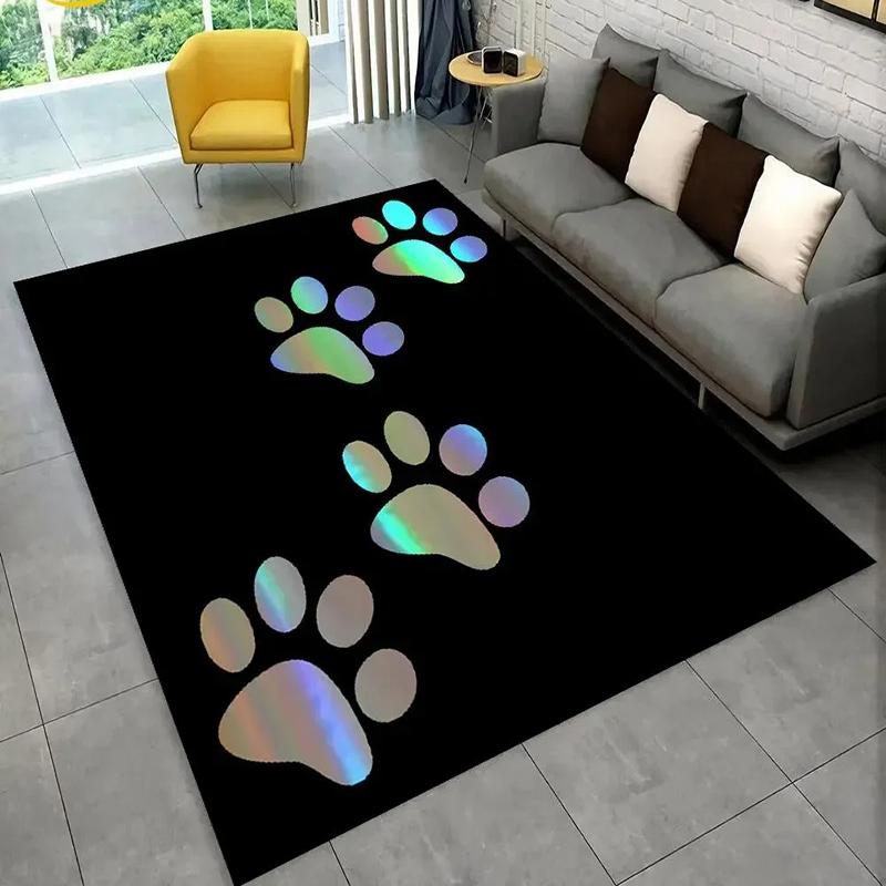 Pet Paw Pattern Rectangular Rug, Colorful Animal Paw Prints, Soft Non - Slip Carpet for Living Room Bedroom Pet Area Decor