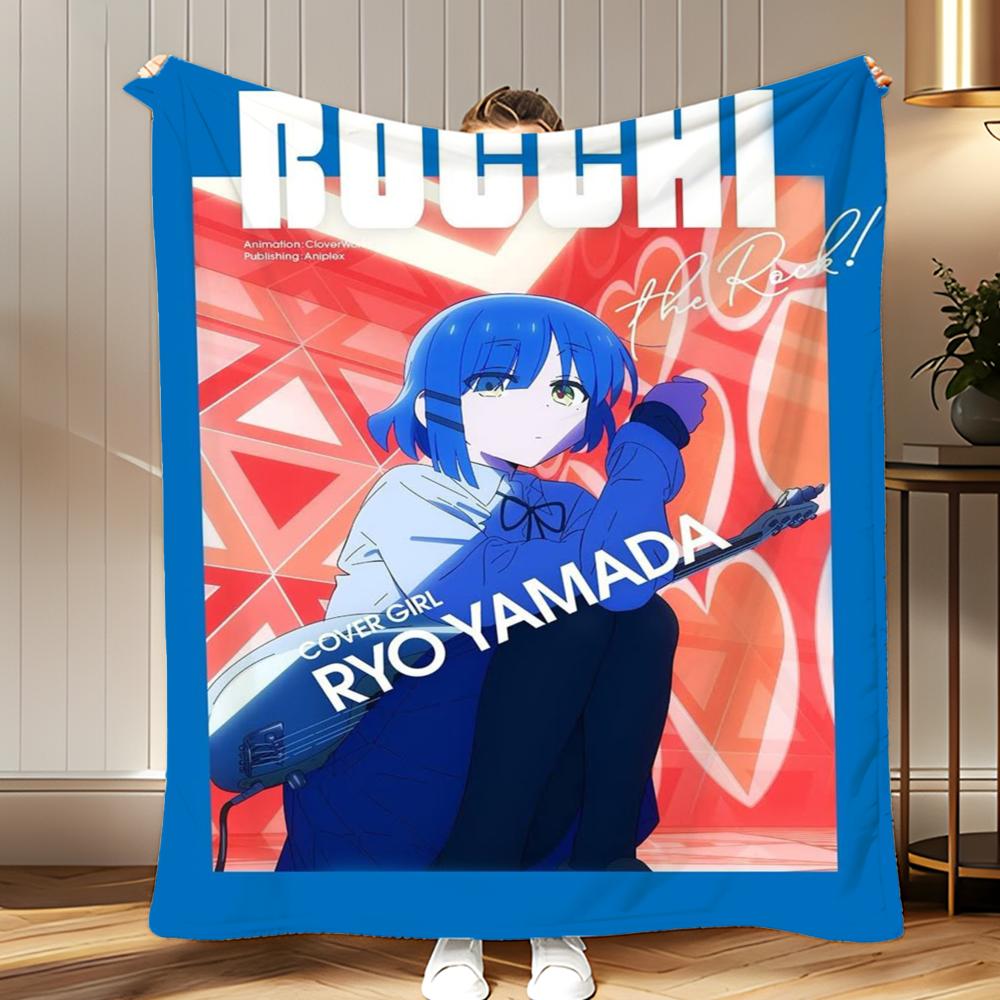 anime Bocchi the Rock Throw Soft Coral Fleece Blanket 310gsm Fluffy Warm Throw for Sofa Bed Couch Bedroom Decor