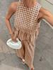 1116 European and American fashion casual round neck sleeveless ruffle edge skirt top high waist straight trousers