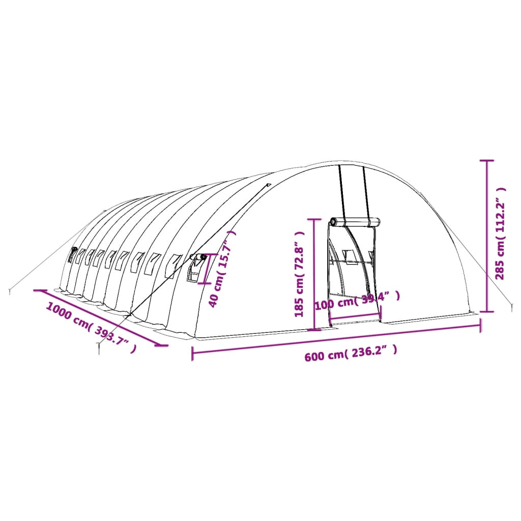 Green Greenhouse with Steel Frame 60 m² 10 x 6 x 2.85 m