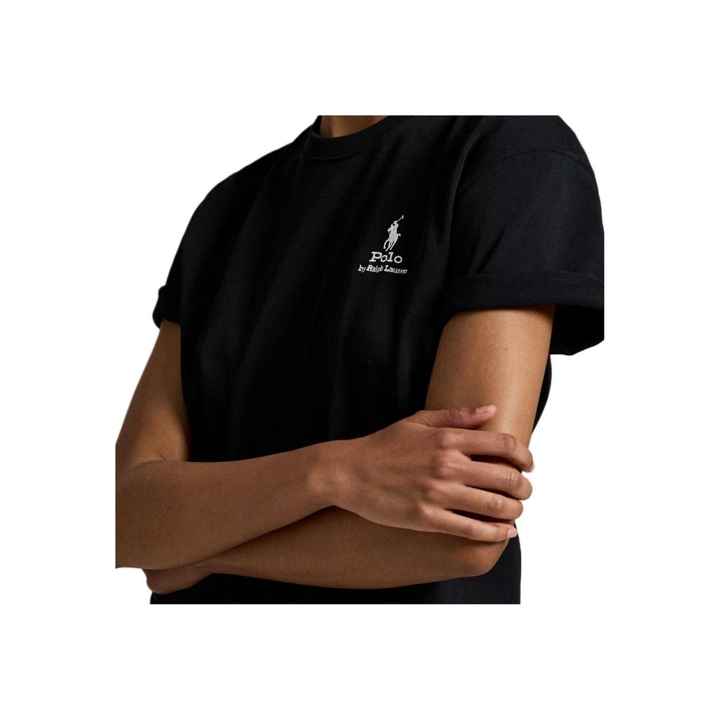 Polo Ralph Lauren Однотонная трикотажная футболка с круглым вырезом и короткими рукавами, стандартная, женская, черная 211971712-002