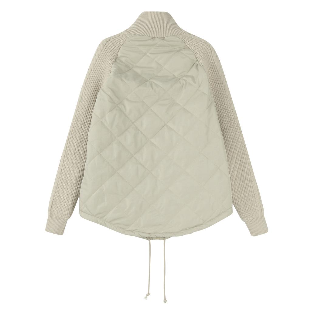 Женская однотонная трикотажная стеганая куртка в стиле пэчворк, повседневная легкая куртка с воротником-стойкой и длинным рукавом на молнии, утепленная верхняя одежда, пальто