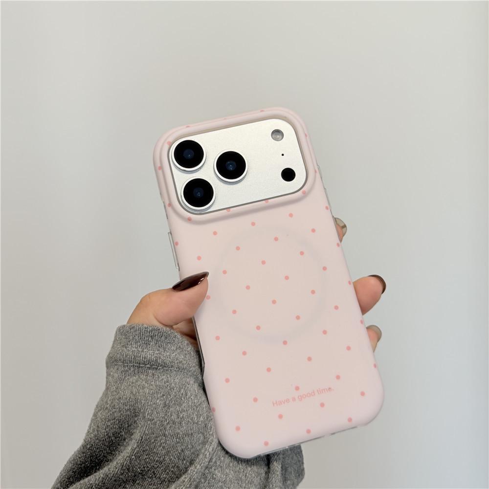 Розовый чехол для iPhone в горошек в корейском стиле: Защита от падения, 16Pro Магнитный, 15PM Медведь-подставка, 14/13 Матовый