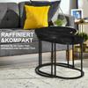 Nest of Tables with Steel Frame and Faux Marble Tabletop, Modern Coffee Table Set of 2, Black/White