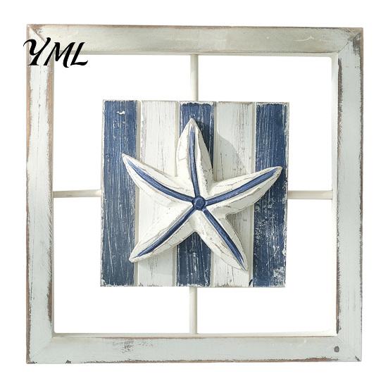 Bathroom Wall Art Decor 3D Beach Wooden Frame Art, Coastal Style Starfish/Conch/Shell Decor, Ocean House Ornaments Inspired Mount for Bedroom