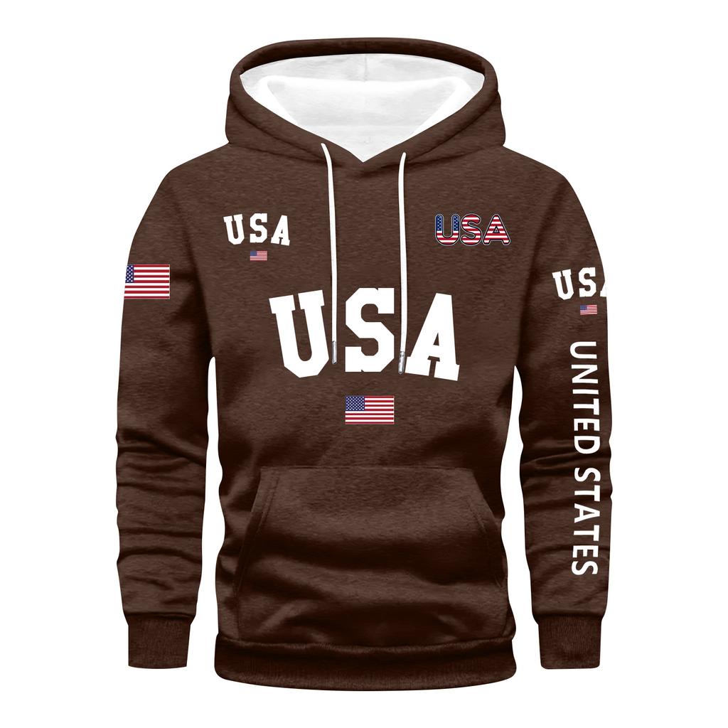 Men's Loose Flag Printed Hooded Sweatshirt Men's Casual Fashion Sports Sweatshirt