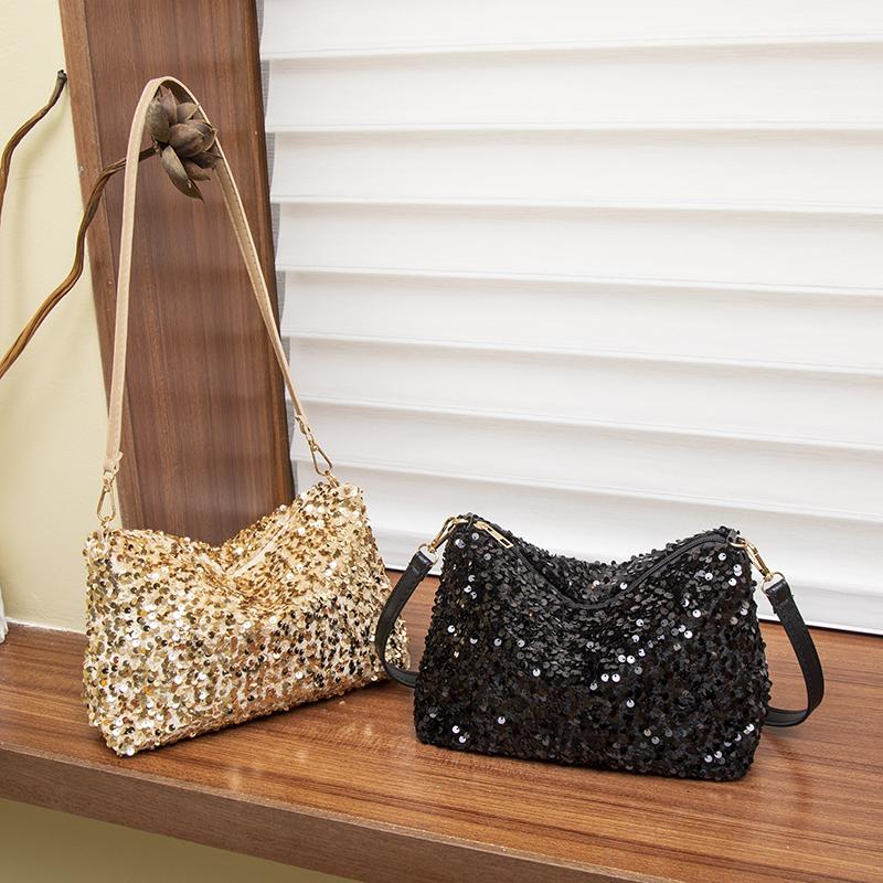 Sequins Crossbody Women Bag Simple INS Solid Color Sequins Shoulder Bag Underarm Bag Phone Purse Evening Clutch Bags Handbag