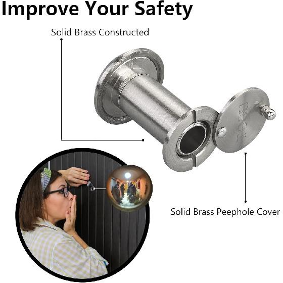 TOGU Дверные глазки из цельной латуни 220 градусов с сверлом 16 мм, Дверной глазок 0,63 дюйма с приватностью, Совместим с толщиной двери от 1-3/8" до