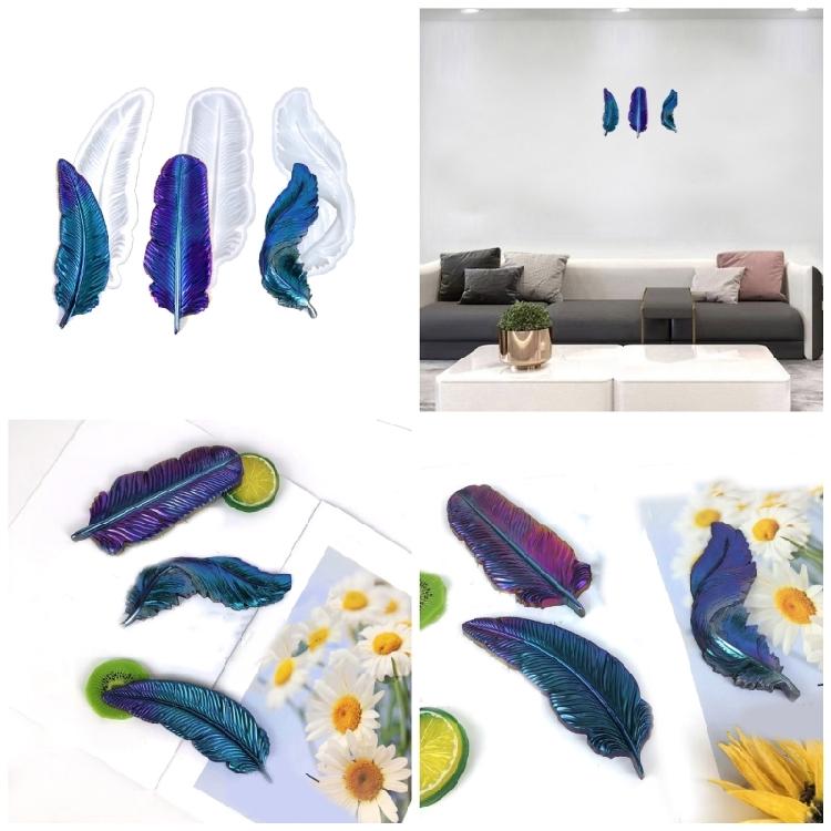 3 шт. 3D формы в виде перьев, силиконовые формы для перьев, формы для ювелирных подвесок, материалы для рукоделия для брелоков