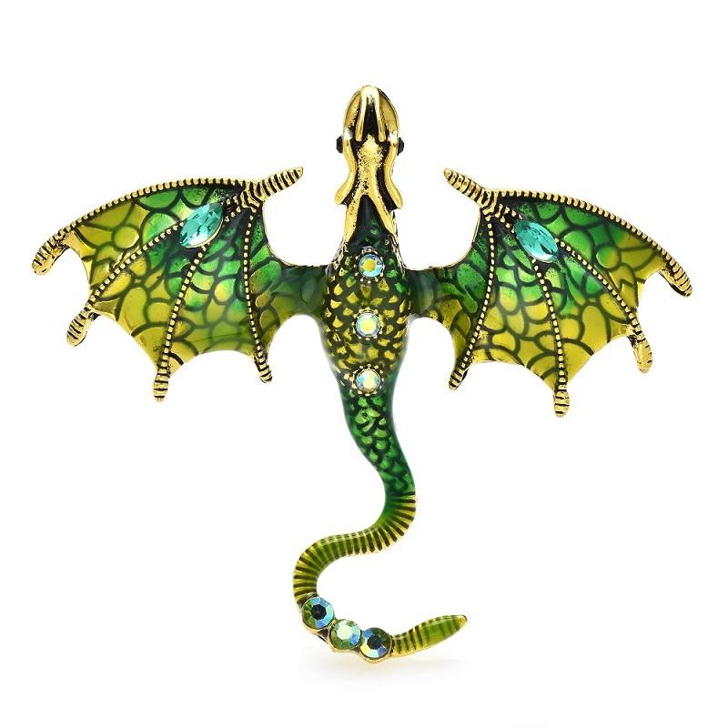 Enamel Dragon Brooches For Women Men 6-color Rhinestone Flying Legand Animal Party Office Brooch Pins Gifts
