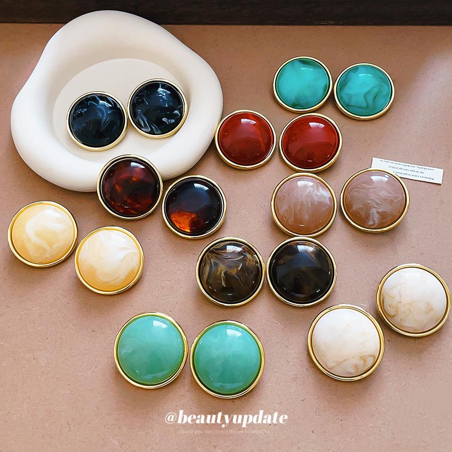 Steel Needle Acrylic Smudge Round Stud Earrings