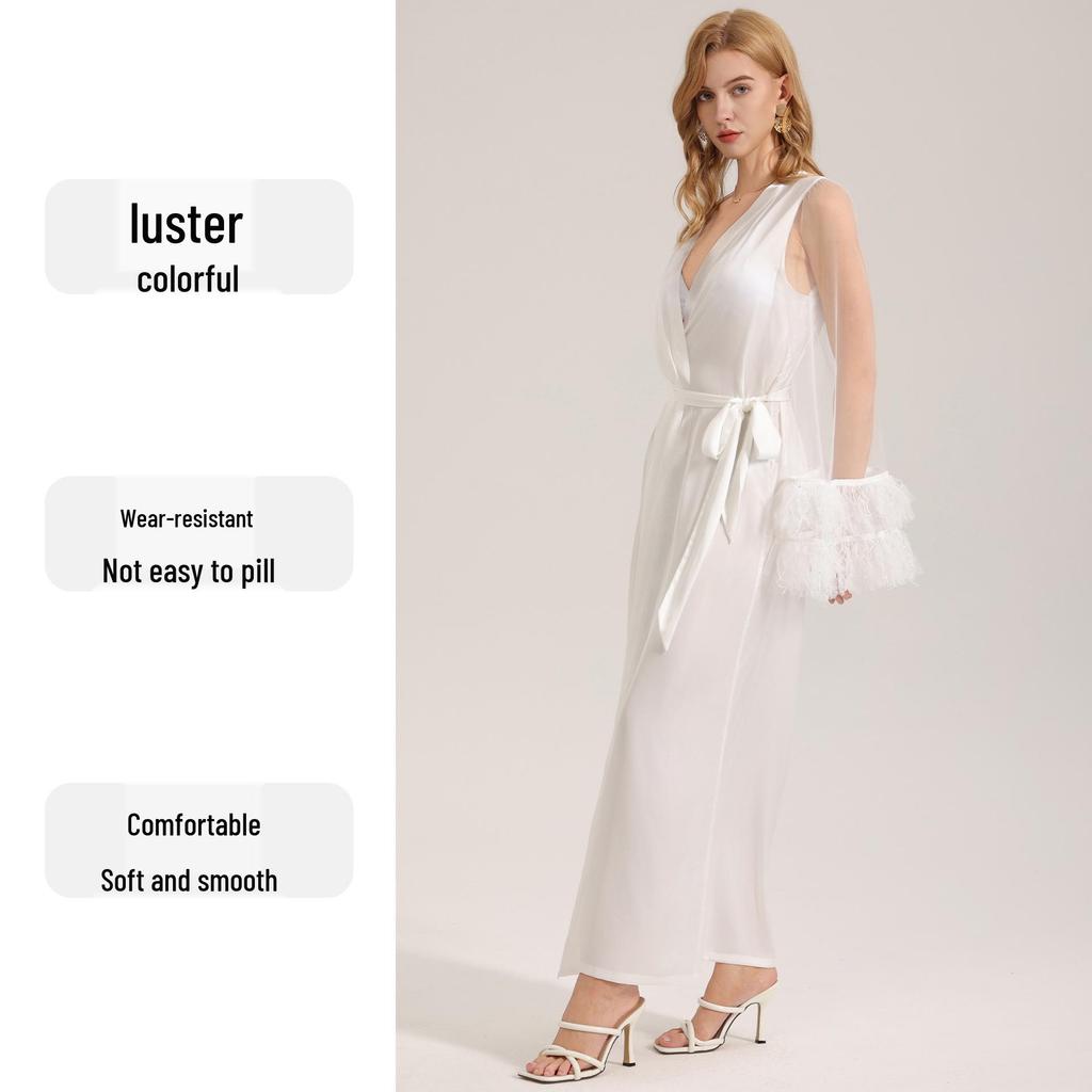 Yaoting Атласная сетчатая сексуальная длинная женская роба-пижама - Европейский и американский стиль WP3583