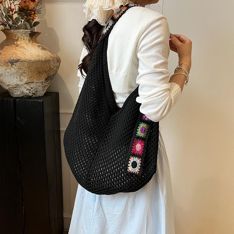 Большая вместительная вязаная сумка-тоут в этническом стиле, вышитая плетеная сумка с ремешком для женщин, для путешествий
