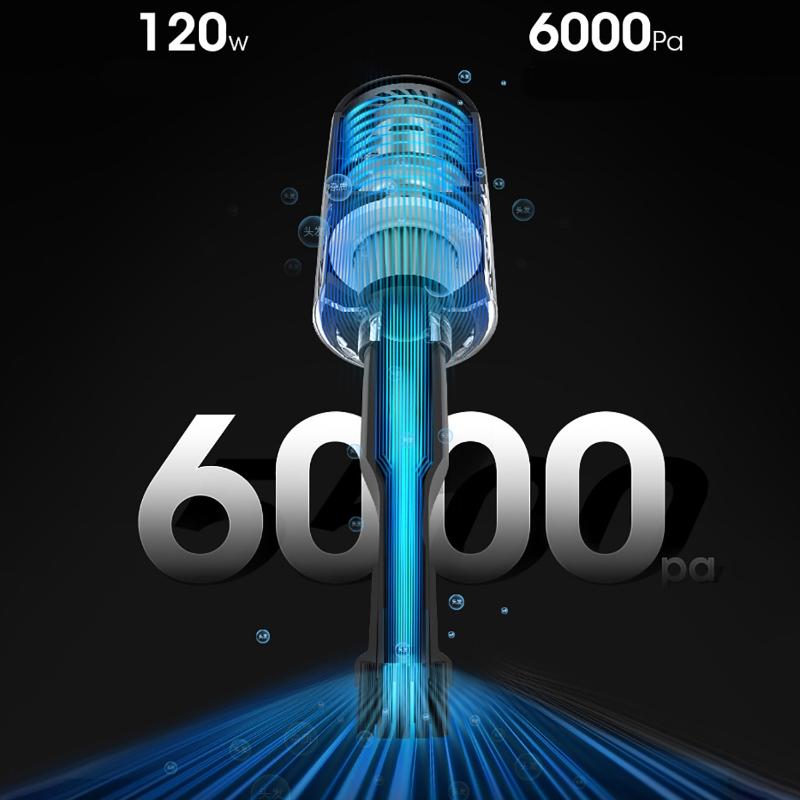 120 Вт 6000Pa Автомобильный портативный беспроводной автомобильный пылесос для влажной и сухой уборки двойного назначения ручной перезарядки со светодиодной подсветкой для дома