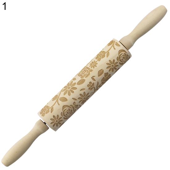 Rolling Pin Labor-saving Wood Flower Pattern Embossing Baking Roller