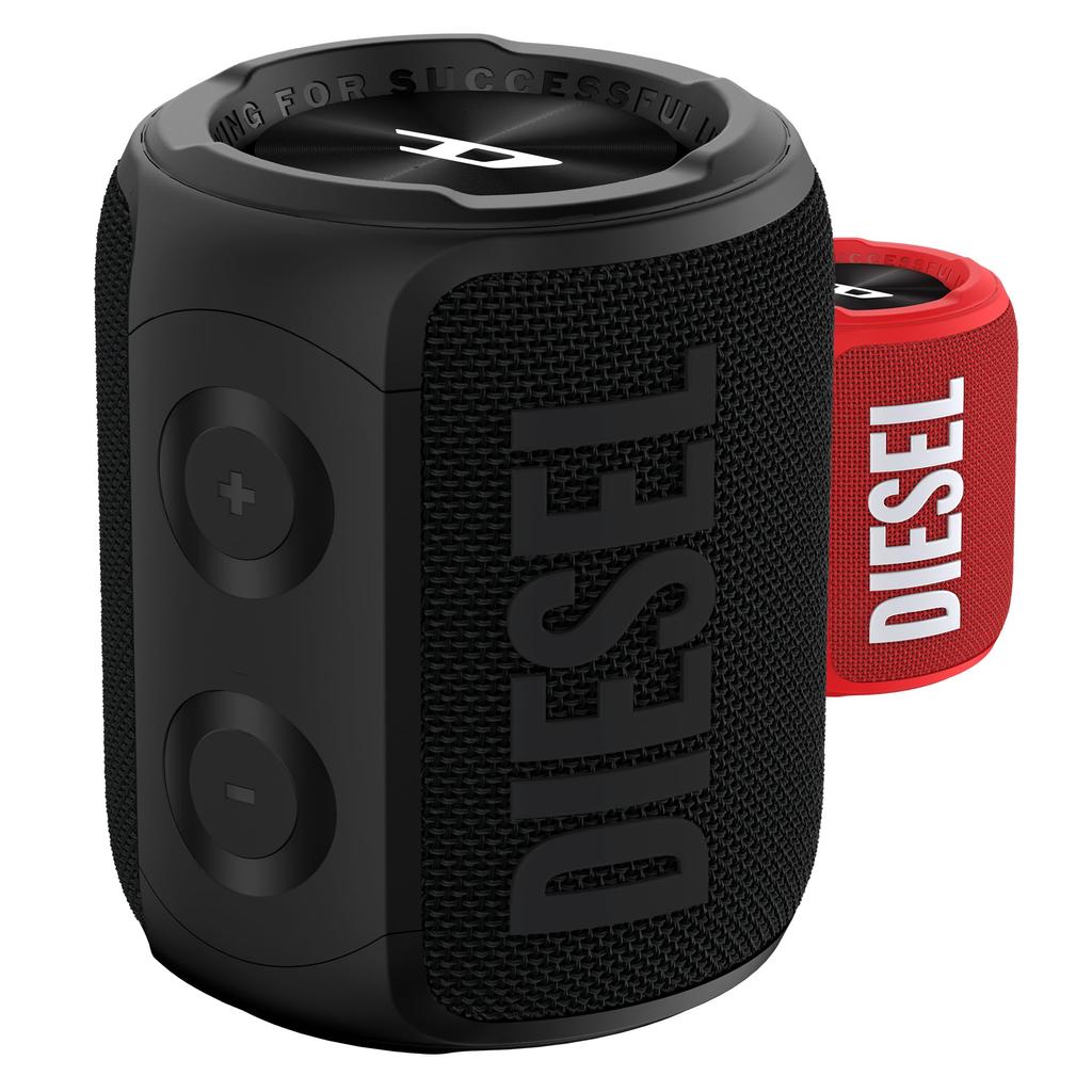 DIESEL Bluetooth Speaker Double Subwoofer Heavy Bass Up To 14 Hours Music Playback Wireless Stereo Pairing of 2 Speakers IPX7 Waterproof Wrist Strap