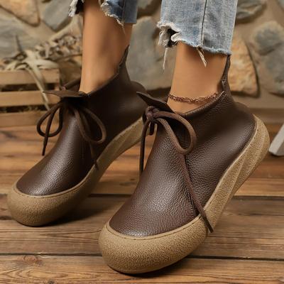 Женские ретро ботильоны из коровьей кожи - Мягкая кожа, Нескользящая подошва, Удобные и теплые для осени и зимы