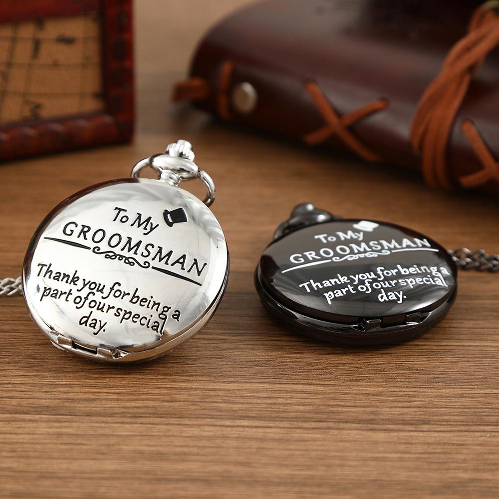 2pcs/set, Retro Fashion Men's Pocket Watch ‘To My GROOMSMAN’ Necklace Pendant Quartz Pocket Watch, Ideal Choice for Gifts To Men.