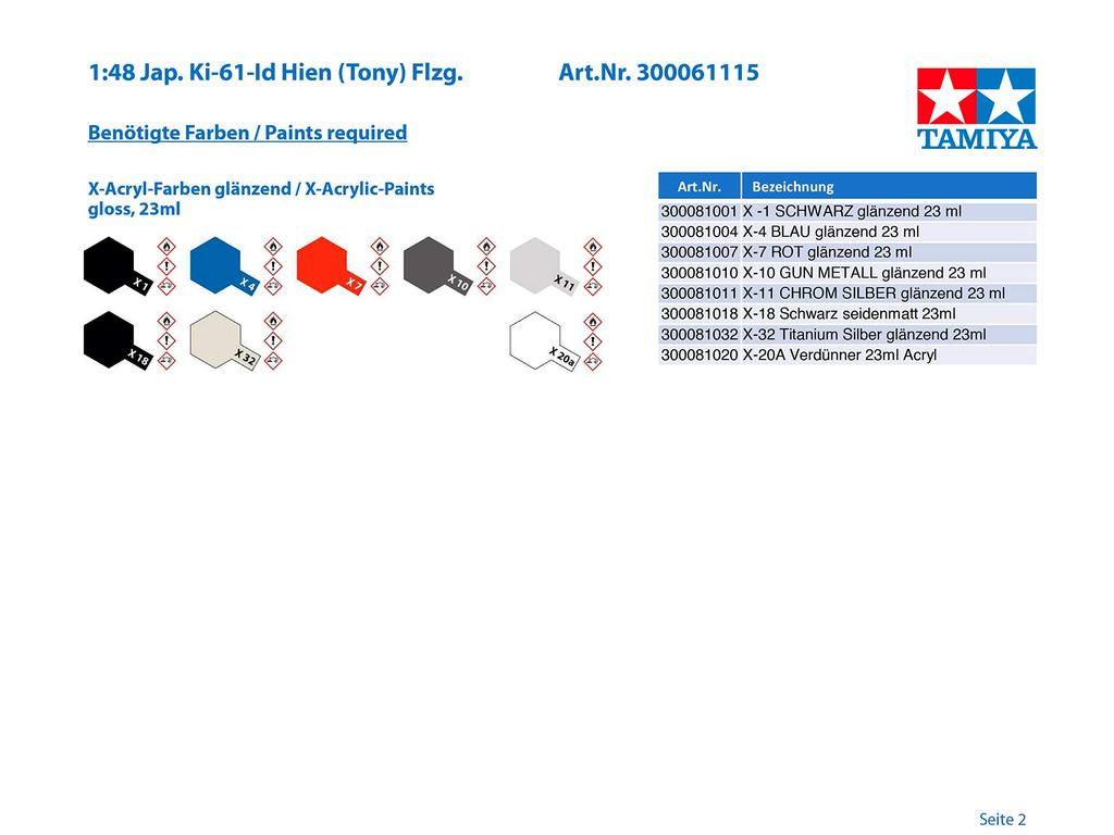 Tamiya Masterpiece Series Japanese Army Kawasaki Type 3 Fighter Hien Type I Ding Plastic Model 61115 1/48 No.115