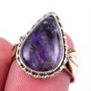 Natural Charoite Gemstone Handmade 925 Solid Silver Two Tone Ring Size 7US H3J20
