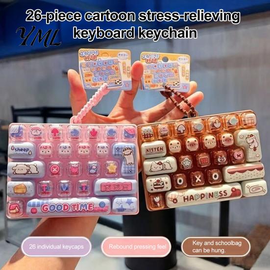 Unique Bag Charm for Kids 26-Key Keyboard Fidget Toy, Cute Cartoon Clicky Clicker Toy with Mini Silicone Keychain, Backpack Pendant Stress Relief,
