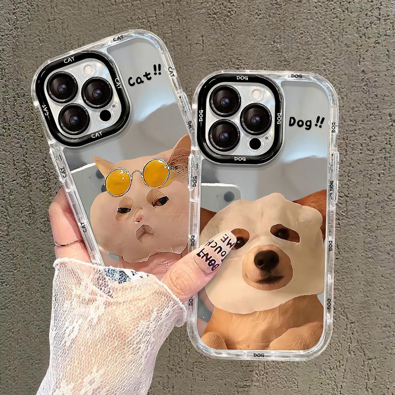 Applicable To Apple 15 Mobile Phone Case Iphone14 Funny Facial Mask Cat 13 Mirror 12pro Full-inclusive Lens Xs/xr