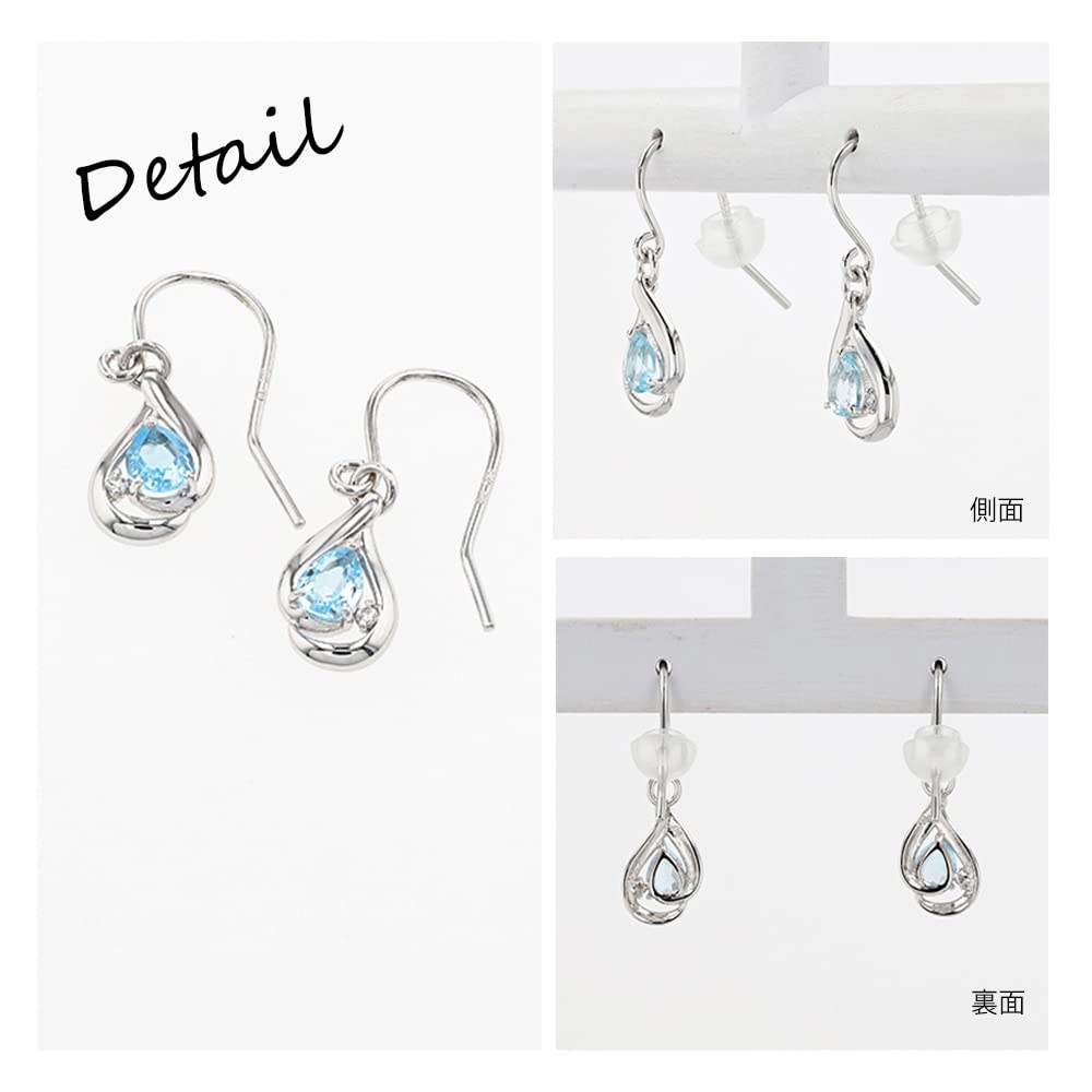 И 10К Белое Золото Серьги Крючки Голубой Топаз Бриллиант Капля Подвеска Камень Рождения OPRPD20275 [Pinky Diane] PINKY&DIANNE