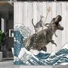 Занавеска для душа с кошкой Крутой кот Динозавр Японская волна Декорация Тканевая занавеска для ванной Детская Деревенская Деревянная Фермерский дом Занавеска для душа
