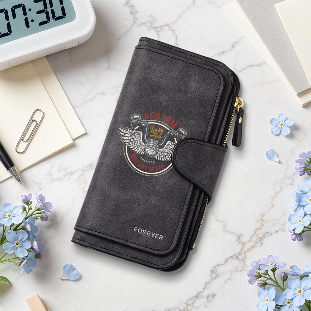 Retro Biker Pattern Long Wallet Stylish Portable Functional Card Holder Daily Use Purse