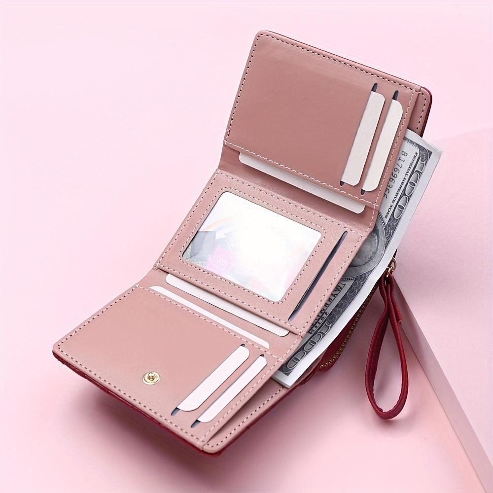 Women Wallet PU Leather Embroidered Love Tri-fold Card Holder Multi-card Slot Coin Purses